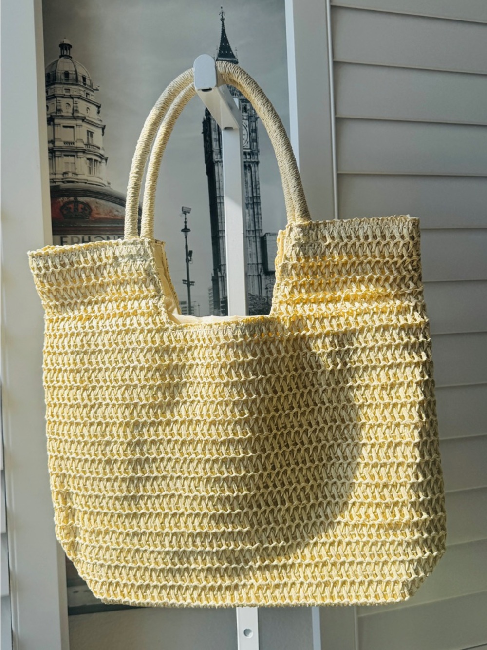 Boutique. Beige Woven Tote with Rope Handles